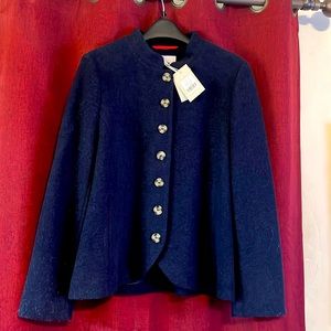 Boden NWT navy wool jacket/blazer.  Satin lined with red piping accent